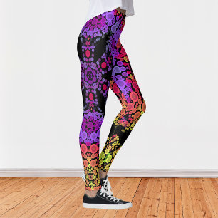 Dot Mandala Flower Lila Orange och Gult Leggings