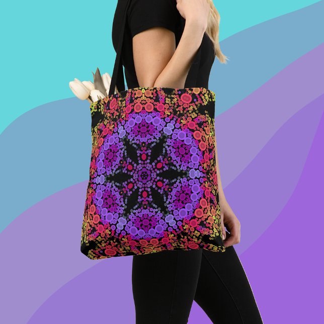Dot Mandala Flower Lila Orange och Gult Tygkasse (Skapare uppladdad)