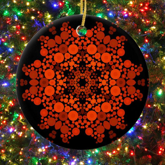 Dot Mandala Flower Orange and Black Julgransprydnad Keramik (Skapare uppladdad)