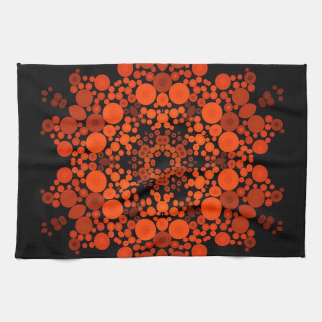 Dot Mandala Flower Orange and Black Kökshandduk (Horisontell)