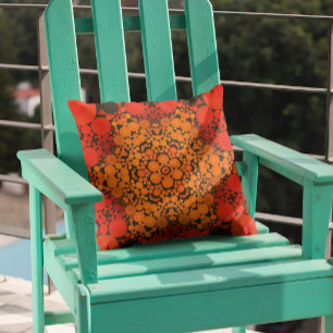 Dot Mandala Flower Orange and Black Kudde