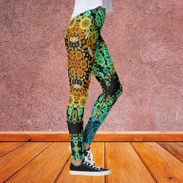 Dot Mandala Flower Orange Grönt och Blue Leggings