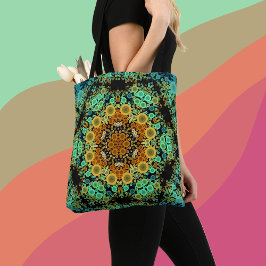 Dot Mandala Flower Orange Grönt och Blue Tygkasse