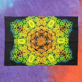 Dot Mandala Flower Orange Gult Grönt och Blue Kökshandduk