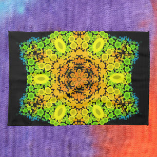 Dot Mandala Flower Orange Gult Grönt och Blue Kökshandduk