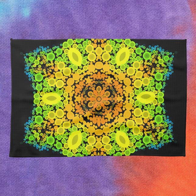 Dot Mandala Flower Orange Gult Grönt och Blue Kökshandduk (Skapare uppladdad)