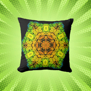 Dot Mandala Flower Orange Gult Grönt och Blue Kudde
