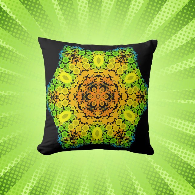 Dot Mandala Flower Orange Gult Grönt och Blue Kudde (Skapare uppladdad)