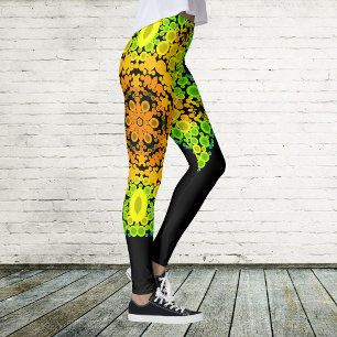 Dot Mandala Flower Orange Gult Grönt och Blue Leggings