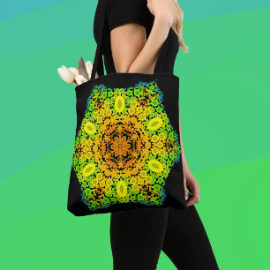 Dot Mandala Flower Orange Gult Grönt och Blue Tygkasse