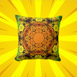 Dot Mandala Flower Orange Gult och Grönt Kudde