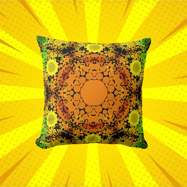 Dot Mandala Flower Orange Gult och Grönt Kudde (Skapare uppladdad)