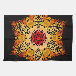 Dot Mandala Flower Orange Gult och Red Kökshandduk