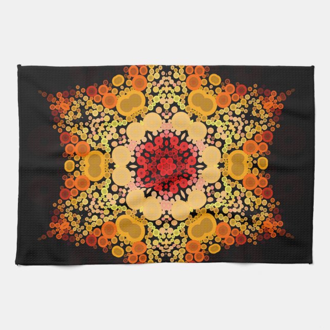 Dot Mandala Flower Orange Gult och Red Kökshandduk (Horisontell)