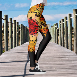 Dot Mandala Flower Orange Gult och Red Leggings