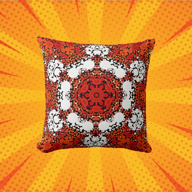 Dot Mandala Flower Orange White och Red Kudde (Skapare uppladdad)