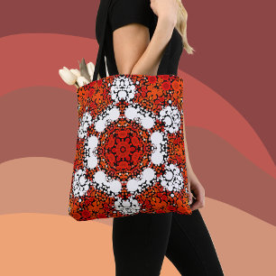 Dot Mandala Flower Orange White och Red Tygkasse