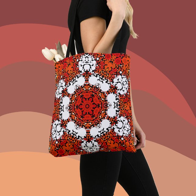 Dot Mandala Flower Orange White och Red Tygkasse (Skapare uppladdad)