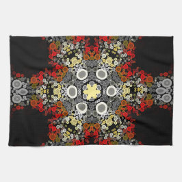 Dot Mandala Flower Red Gult och Grått Kökshandduk