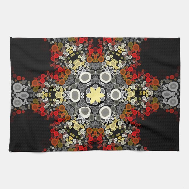 Dot Mandala Flower Red Gult och Grått Kökshandduk (Horisontell)