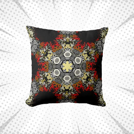 Dot Mandala Flower Red Gult och Grått Kudde