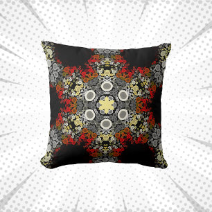 Dot Mandala Flower Red Gult och Grått Kudde
