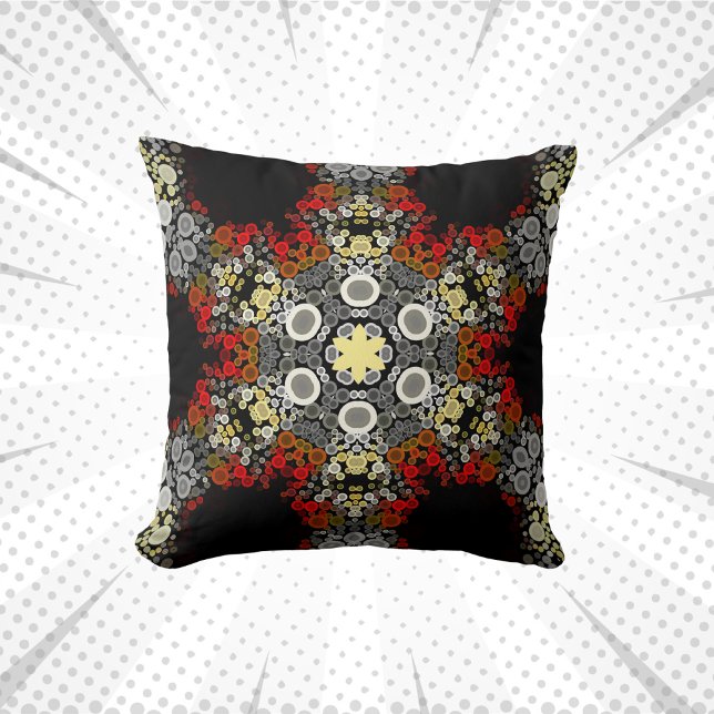 Dot Mandala Flower Red Gult och Grått Kudde (Skapare uppladdad)