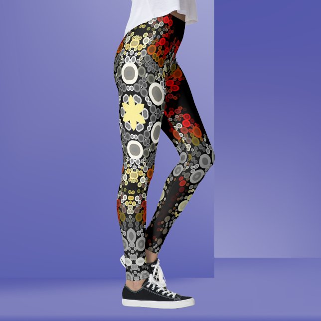 Dot Mandala Flower Red Gult och Grått Leggings (Skapare uppladdad)
