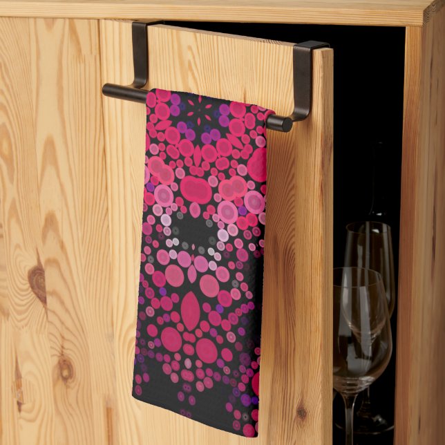 Dot Mandala Flower Rosa and Lila Kökshandduk (Thirds Fold)