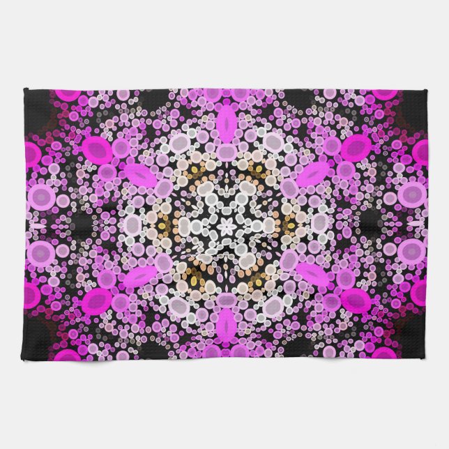 Dot Mandala Flower Rosa and White Kökshandduk (Horisontell)