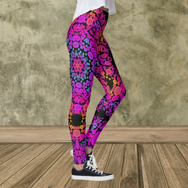 Dot Mandala Flower Rosa Blue och Orange Leggings (Skapare uppladdad)
