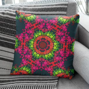 Dot Mandala Flower Rosa Grönt och Orange Kudde