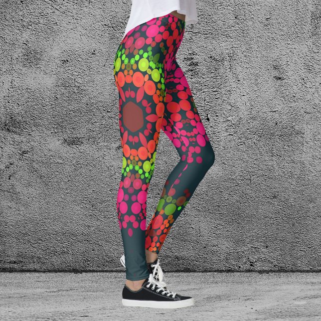 Dot Mandala Flower Rosa Grönt och Orange Leggings (Skapare uppladdad)