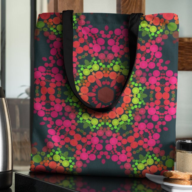 Dot Mandala Flower Rosa Grönt och Orange Tygkasse (Skapare uppladdad)