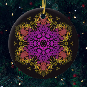 Dot Mandala Flower Rosa Gult and Black Julgransprydnad Keramik
