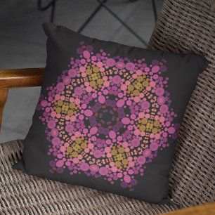 Dot Mandala Flower Rosa Gult and Black Kudde