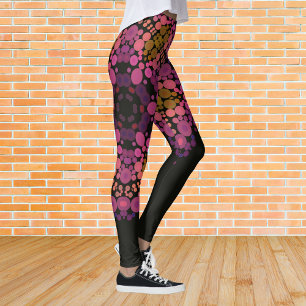Dot Mandala Flower Rosa Gult and Black Leggings