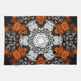Dot Mandala Flower White Orange and Black Kökshandduk