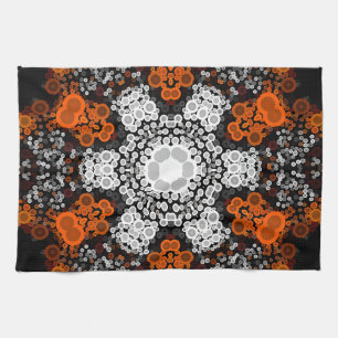 Dot Mandala Flower White Orange and Black Kökshandduk