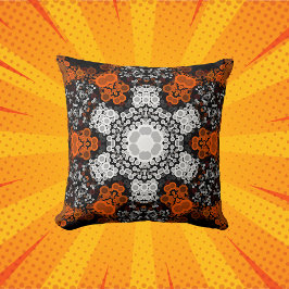 Dot Mandala Flower White Orange and Black Kudde