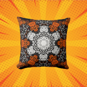 Dot Mandala Flower White Orange and Black Kudde