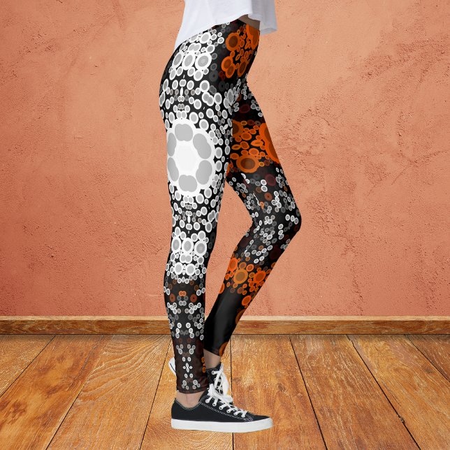 Dot Mandala Flower White Orange and Black Leggings (Skapare uppladdad)