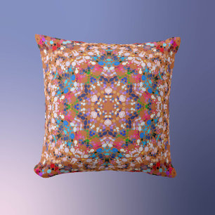 Dot Mandala Orange Blue Rosa and White Kudde