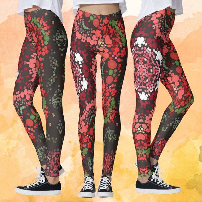 Dot Mandala Red Grönt and White Leggings (Skapare uppladdad)