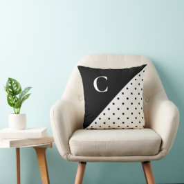 Dot Mönster Monogram, vit polka, svart Kudde