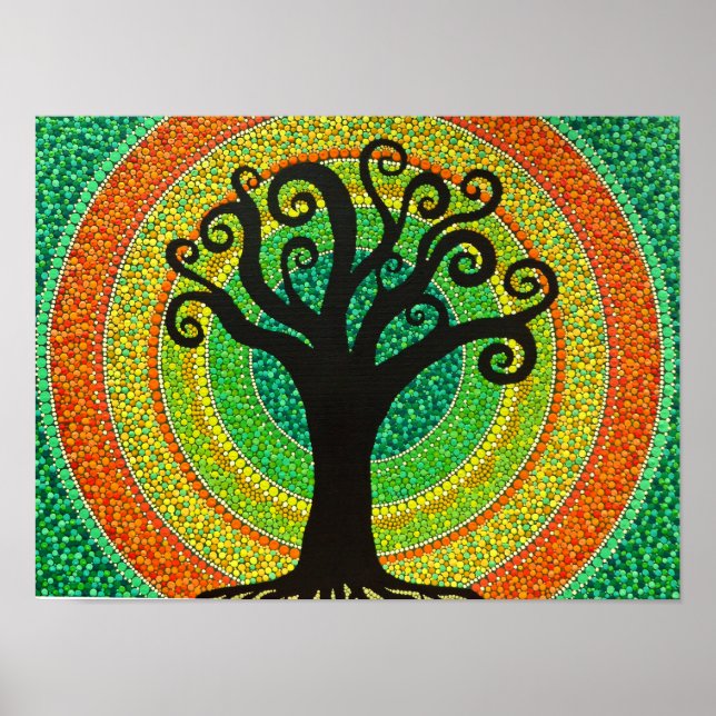 Dot Painting Bild "Lebensbaum" Poster (Framsidan)