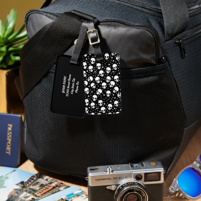 Dot Skull för monokrom polka Bagagebricka (Fram & Baksida)