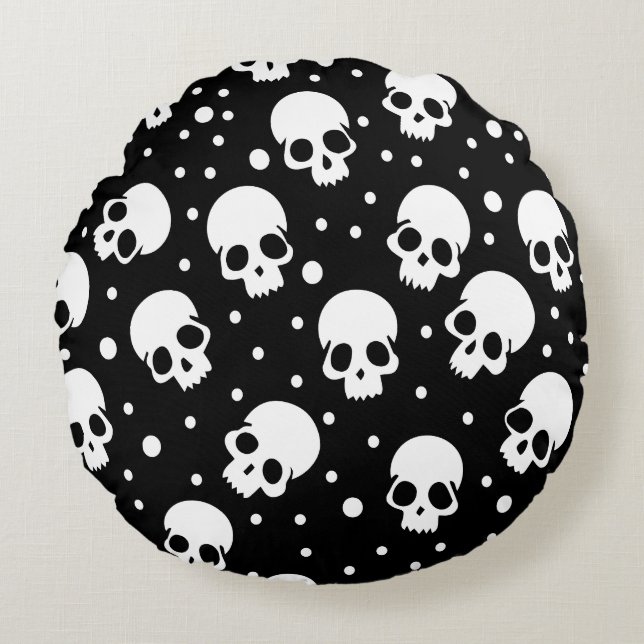 Dot Skull för monokrom polka Rund Kudde (Framsidan)