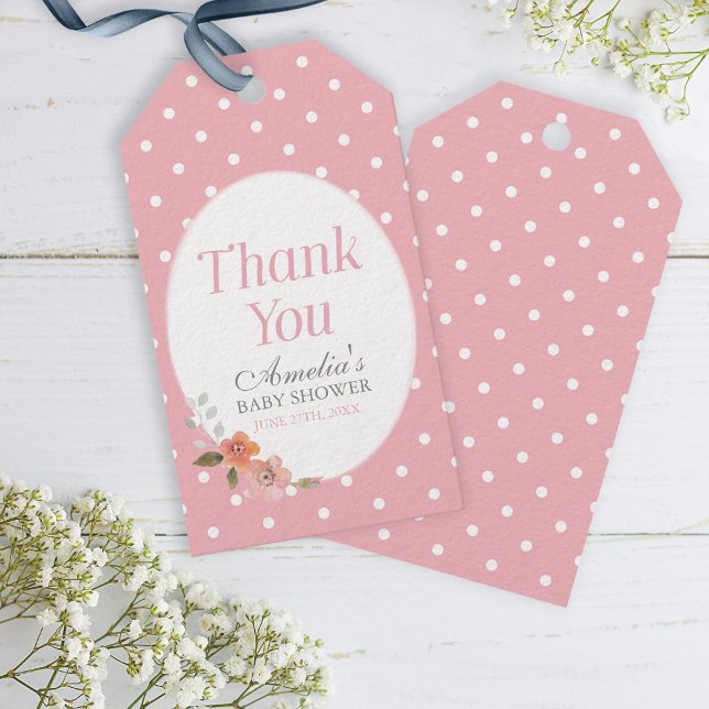 Dot-Tack för delikat Blommigt-Rosa Presentetikett (Skapare uppladdad)