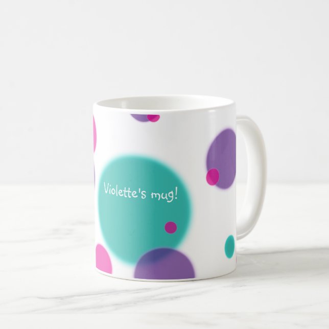 Dots Cute roligt mönster Lila rosa  färg Namn Kaffemugg (Framsida höger)